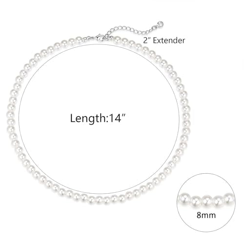 LULII Pearl Necklaces for Women 14K Gold Plated Dainty Layered Single Pearl Necklace Simple Daisy Pearls Choker Cute Gold Necklace Stack Jewelry Sets for Women Trendy Gifts - color: Silver-8mm Pearl