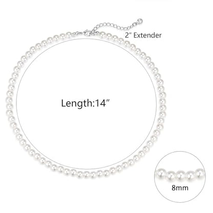 LULII Pearl Necklaces for Women 14K Gold Plated Dainty Layered Single Pearl Necklace Simple Daisy Pearls Choker Cute Gold Necklace Stack Jewelry Sets for Women Trendy Gifts - color: Silver-8mm Pearl