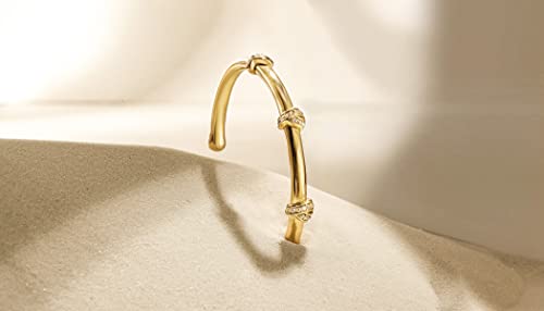 18K Gold Filled Cuff Bracelet for Women, 6.5" Inner Circ.Bracelet Bangle with Cubic Zirconia Stones Hinged Jewelry with Crystal, Fits 5.8”–6.5” Wrists