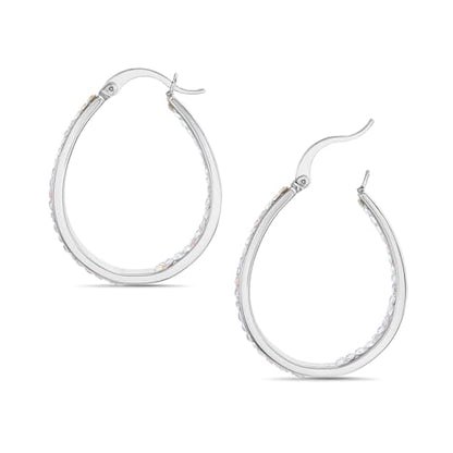 Devin Rose Oval Inside Outside Hoop Earrings for Women Faceted Sparkle Crystals - color: White