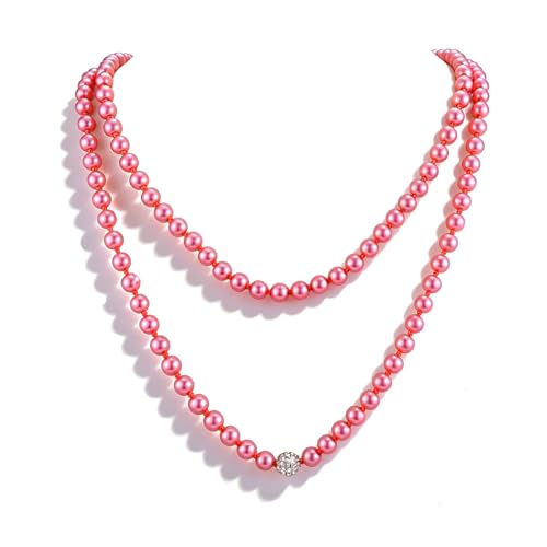 Long Pearl Necklace for Women Dainty Zircon Bead Pearl Necklace Layered Faux Pearls Necklaces Long Wedding Long Pearl Necklace Delicate Jewelry for Brides - color: Style-G red