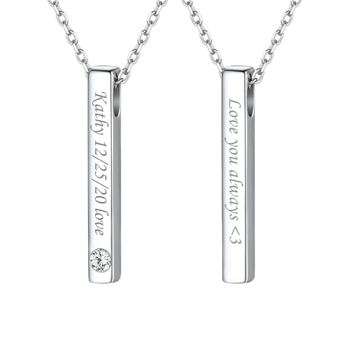 ChicSilver Customizable Vertical Bar Pendant Necklace 925 Sterling Silver Y Necklace Simple Fashion Jewelry Gifts for Women - style: D. 4mm Vertical Bar-Silver Birthstone Engraving