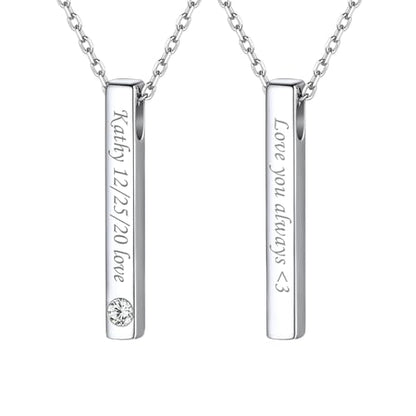 ChicSilver Customizable Vertical Bar Pendant Necklace 925 Sterling Silver Y Necklace Simple Fashion Jewelry Gifts for Women - style: D. 4mm Vertical Bar-Silver Birthstone Engraving
