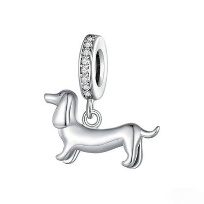 Hummingbird Charms For Bracelets 925 Sterling Silver Animal Dangle & Beads Butterfly Cat Beads Charms For Women Jewelry Gift - color: dachshund/wiener dog