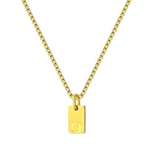 Gold Plated Square Initial Necklace Waterproof A-Z Letter Pendant on Thin Chain - Dainty, Stackable Jewelry for Women - color: Golden-O, size: F