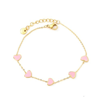Cute Heart Charm Link Chain Bracelet for Women Dainty Stainless Steel Gold Plated Colorful Enamel Love Heart Adjustable Bracelets Fashion Jewelry for Bff Daughter Her - color: Pink