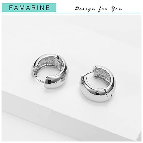 FAMARINE Chunky Thick Hoop Earrings for Women Gold Hoops Huggie Earrings for Men Gift - color: 0.8" Hoop Silver