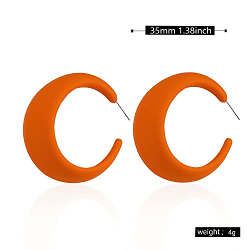 Acrylic Resin C Shape Colorful Hoop Trendy Chunky Cute Candy Earrings - Jewelry for Women - color: Orange