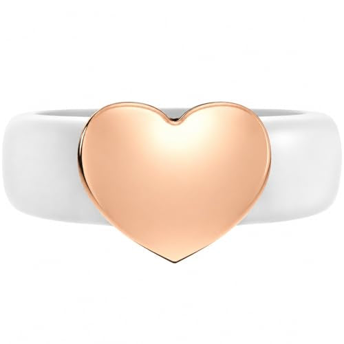Rinfit Womens Silicone Wedding Ring with Stainless Steel Heart - Rubber Bands - Patented Design - color: PACK E: White / Metal Heart - Rose Gold, size: Size 4