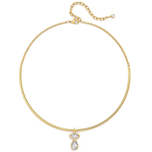 14K Gold Plated Collar Choker Necklace for Women Charm Jewelry | Trendy Dainty Statement Fashion Cubic Zirconia Pendant Necklace - color: 92A