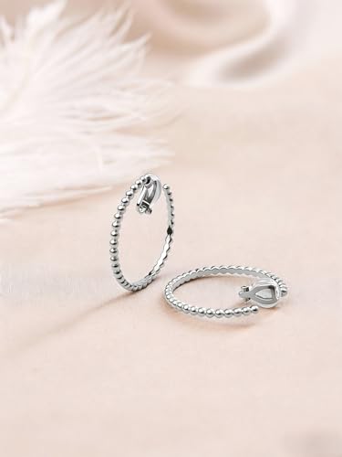 FAN&LOUIS 24K Gold Plated Hoop Clip On Earrings for Women, Gold Beaded Hoop Trendy Hypoallergenic Non Pierced Earrings Painless Lightweight 38mm Clip-On Earrings - style: Silver