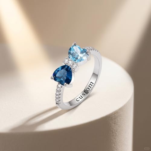 Birthstone Rings Heart Cubic Zirconia Gemstone Personalized Jewelry Dainty Birthday Gifts for Women