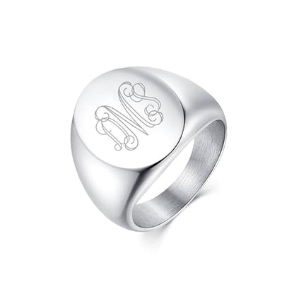 EVE'S ADDICTION Custom Men's Stainless Steel Oval Signet Ring - Gifts for Him