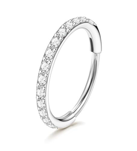 Staligue Nose Hoop ring - 316L Surgical Steel Nose Ring 16/18/20G Hinged Diamond Nose Ring Hoop Septum Clicker Rings Cartilage Earring Helix Rook Tragus Daith Piercing Jewelry for Women 6MM/8MM/10MM/12MM - color: Silver, size: 20G-6MM