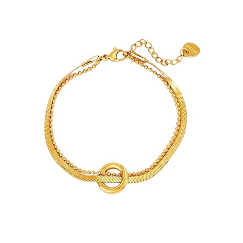 CTRLZTEAM 14K 18K Gold Plated Layered Bracelets for Women Stacked Bracelet | 14K 18K gold plated multi layer bracelets combine distinct chains with single clasp for instant pre-stacked style - style: Integrated Dual-Strand Snake Chain