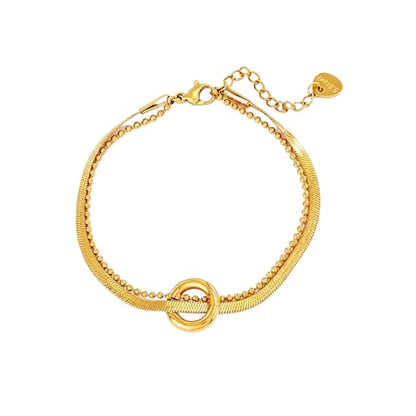CTRLZTEAM 14K 18K Gold Plated Layered Bracelets for Women Stacked Bracelet | 14K 18K gold plated multi layer bracelets combine distinct chains with single clasp for instant pre-stacked style - style: Integrated Dual-Strand Snake Chain