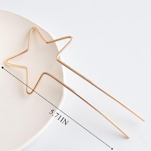 Retro Hair Pins, U-Shaped Hair Sticks, Heart Styling Hair Forks - Simple Metal Heart and Star Design Hairpins for Women and Girls 2Pack