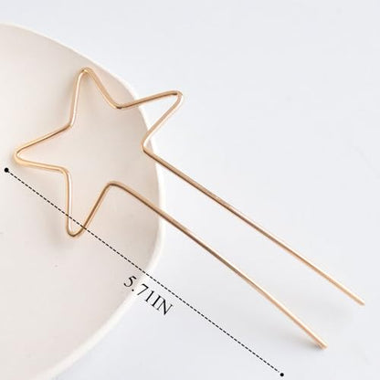 Retro Hair Pins, U-Shaped Hair Sticks, Heart Styling Hair Forks - Simple Metal Heart and Star Design Hairpins for Women and Girls 2Pack