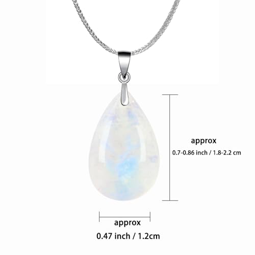 iSTONE 925 Sterling Silver Natural Crytral for Womens Pendant Necklace, Gemstone Birthstone with 17.8" Silver Chain Ladies - color: Moon Stone-teardrop