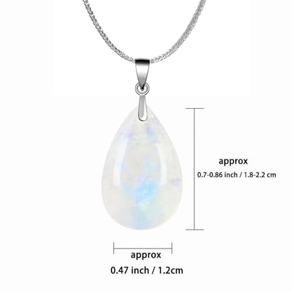 iSTONE 925 Sterling Silver Natural Crytral for Womens Pendant Necklace, Gemstone Birthstone with 17.8" Silver Chain Ladies - color: Moon Stone-teardrop