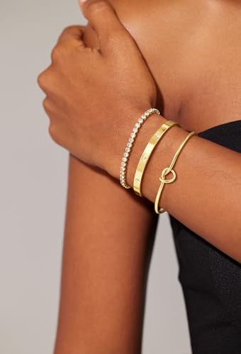 14K Gold Plated Stackable Bangle Bracelets for Women | Dainty Cuff Bracelets, Stackable for Women, Waterproof Bracelet Stack, Gold Jewelry Gifts Trendy Adjustable Accessories - color: 3-layer-A-Gold