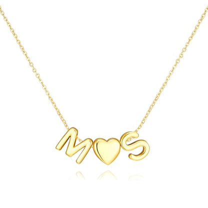 adoyi Initial Necklaces for Women 14k Gold Plated Layered bubble Letter Necklace Dainty Heart A-Z Pendant Necklace Initial Necklaces Stack Birthday Gifts for Women Jewelry - color: Gold-Heart, style: M+S