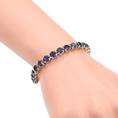 Tennis Bracelet, 6mm Black Cubic Zirconia, Gold Plated Brass, 7 Inch Length, 16.5 Grams, Multiple Colors Available - color: Gold Blue