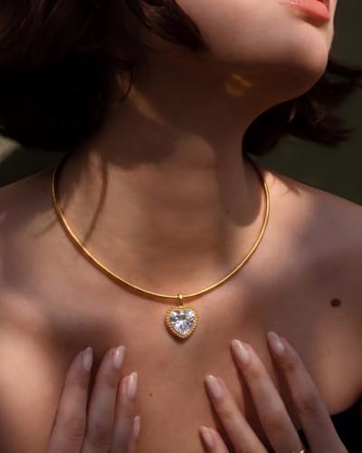 Gold CZ Choker Necklace Trendy Statement | Gold choker necklace, CZ pendant, Adjustable chain, Dainty statement, Summer gift, Gift for women, Lightweight - style: 23384