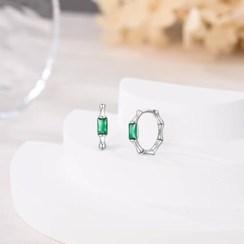 925 Sterling Silver Huggie Hoop Earrings for Women with 5A Cubic Zirconia Jewelry Birthday Gift - style: Green gemstone