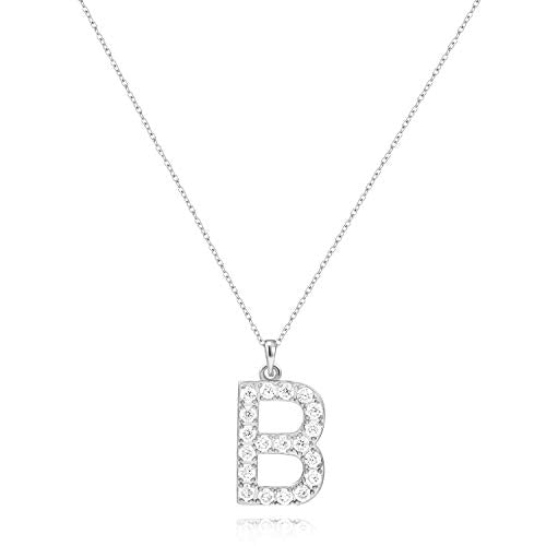 Tarsus Initial Cubic Zirconia Necklace for Women Teens | Jewelry Gifts for Women Adjustable Chain 18" + 2" - style: Silver-B-Diamond style