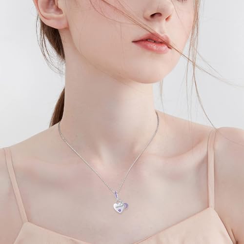 12 Months Birthstone Heart Charm Moon and Star Pendant Bead Compatible with Pandora Bracelet Women - style: February