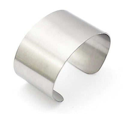 Silver Wide Grooved Cuff Bangle for Women Lady Stainless Steel Shiny Punk Bracelet - style: Bangle,Cuff,Simple