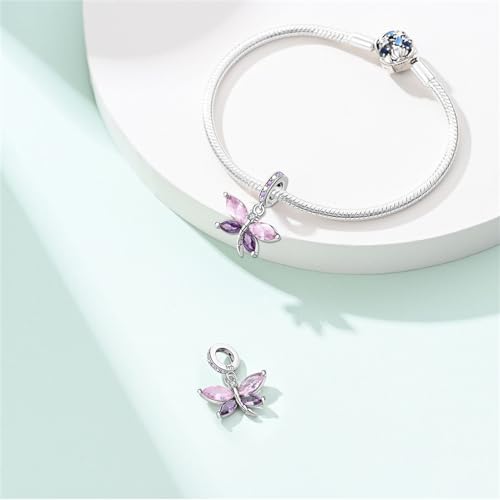 925 Sterling Silver Charms for Bracelets and Necklaces Beads Charms Jewelry Gift for Women - color: Purple Butterfly