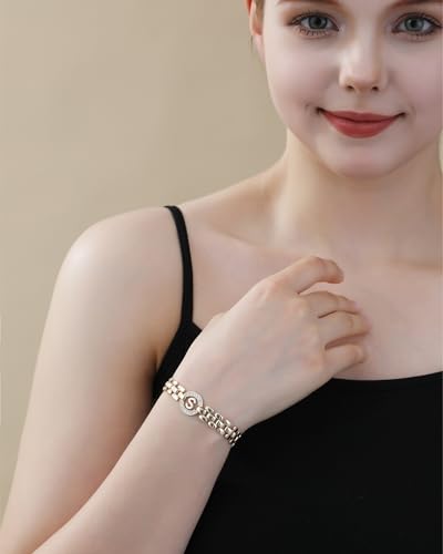 WEDDINEN Initial Bracelets for Women, 14K Gold Plated Letter A-Z Bracelets with Diamonds,Thick Chain Bracelet for Women trendy Jewelry Gifts - color: Gold-S