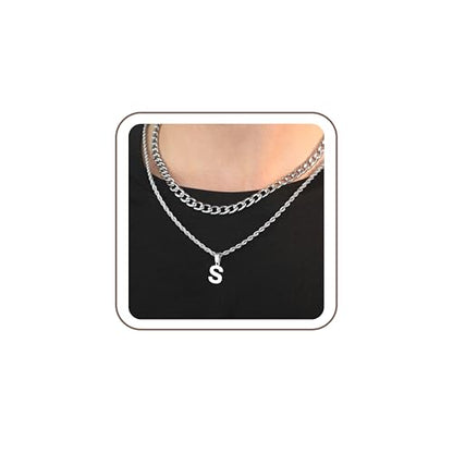 SENRAN Layered Initial A-Z Letter Necklace for Men Stainless Steel | Figaro Twist Rope Chain 18-20 inch Personalized Letter Charm Pendant Jewelry Gift for Women - style: S.