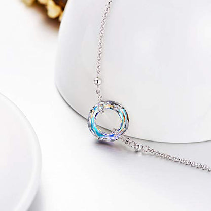 AOBOCO S925 Sterling Silver Crystal Bracelet for Women, Sparkling Circle-round Crystal Bracelet Gifts - color: AB