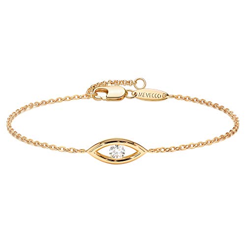 MEVECCO Dainty Chain Bracelets for Women, Layered and Charm Styles | 14K Gold Plated Brass, Select Cubic Zirconia Accents, Single and Multi-Row Structures for Refined Everyday Wristwear - style: White CZ Evil Eye