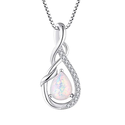 STARCHENIE Infinity Teardrop Necklace for Women 925 Sterling Silver Pendant Birthstone Jewelry - color: Silver-Opal