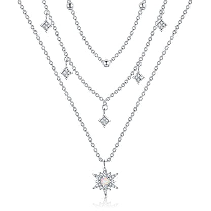 MONGAS Boho Layered Necklace Sterling Silver Triple 3 Stacked Vertical Bar Triangle Long Layering Necklaces Christmas Jewelry Gifts for Women - style: Star