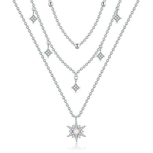 MONGAS Boho Layered Necklace Sterling Silver Triple 3 Stacked Vertical Bar Triangle Long Layering Necklaces Christmas Jewelry Gifts for Women - style: Star