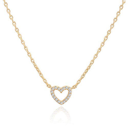 PAVOI 14K Gold Plated Cubic Zirconia Heart Necklace | Cute Dainty Love Pendant Necklaces for Women - Valentines Day Trendy Jewelry - style: Heart CZ