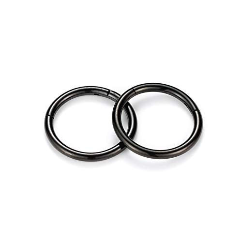 GAGABODY 2 Pcs Nose Rings 22G 20G 18G 16G 14G 12G 10G 8G Surgical Steel Piercing Rings for Nose Septum Cartilage Helix Tragus Conch Rook Daith Lobe from 5mm to 16mm Seamless Hoop Unisex Hinged Earrings - color: Black