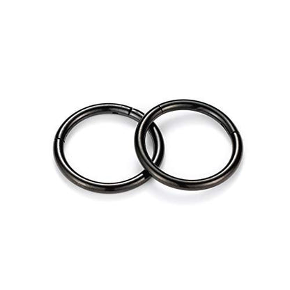 GAGABODY 2 Pcs Nose Rings 22G 20G 18G 16G 14G 12G 10G 8G Surgical Steel Piercing Rings for Nose Septum Cartilage Helix Tragus Conch Rook Daith Lobe from 5mm to 16mm Seamless Hoop Unisex Hinged Earrings - color: Black