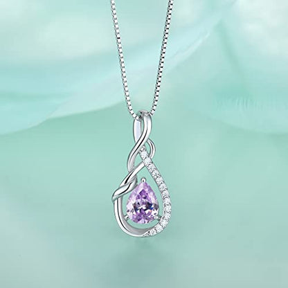 STARCHENIE Infinity Teardrop Necklace for Women 925 Sterling Silver Pendant Birthstone Jewelry - color: Silver-06-Jun-Alexandrite