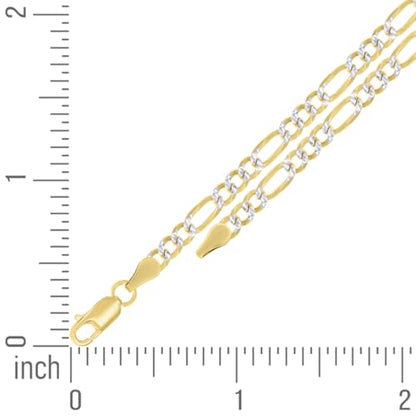 JewelryWeb 925 Sterling Silver Pave Super Flat Figaro Chain Two Tone 3.6mm Anklet Anklet for Women and Men - size: 7 inches