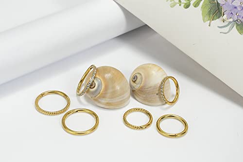 16G 18G 6mm 8mm 10mm Hinged Clicker Segment CZ Twisted Clicker Nose Rings Hoop Helix Cartilage Daith Tragus Sleeper Earrings Body Piercing for Women Men - style: 16G - 10mm - 3Pcs Gold