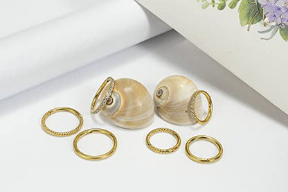 16G 18G 6mm 8mm 10mm Hinged Clicker Segment CZ Twisted Clicker Nose Rings Hoop Helix Cartilage Daith Tragus Sleeper Earrings Body Piercing for Women Men - style: 16G - 10mm - 3Pcs Gold