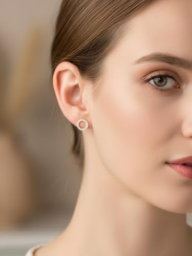 All Moissanites Sparkly Geometric Stud Earrings for Women, Solid 925 Sterling Silver with Rhodium/Gold Plated Hypoallergenic, Lightweight Comfy Earrings - color: Circle - Yellow Gold