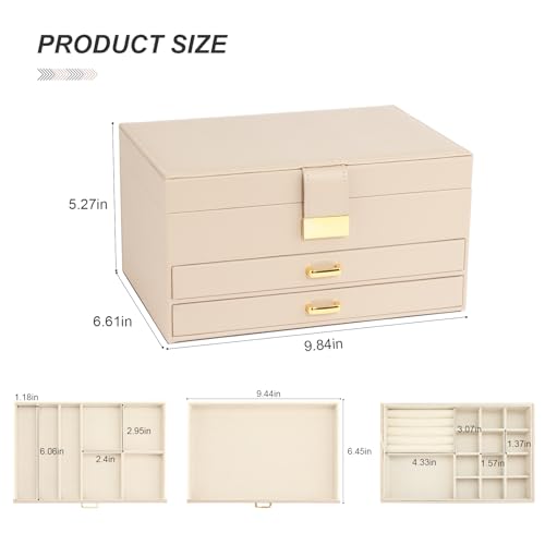 Jewelry Box, 3-Tier with 2 Drawers, Beige, Modern, Women's Jewelry Organizer - color: 3-Layer Apricot, size: 3-Layer