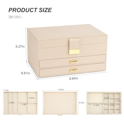 Jewelry Box, 3-Tier with 2 Drawers, Beige, Modern, Women's Jewelry Organizer - color: 3-Layer Apricot, size: 3-Layer